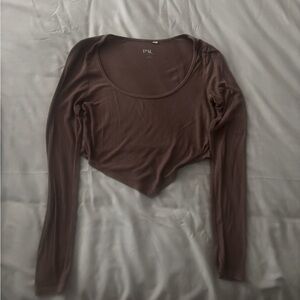 Light brown loose fitted cropped long sleeve